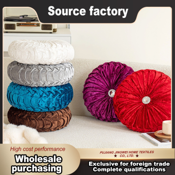 Gathered Wheel Shape Velvet Bolster with Rhinestone Accent