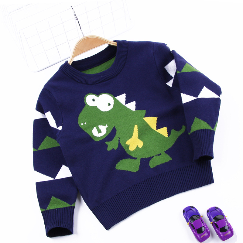 2-7T Toddler Kid Baby Boy Sweater Autumn Winter Warm Pullover Top Dinosaur Cartoon Cute Knitted Sweater Infant Clothes Outfit