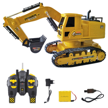 Portable RC Excavator Truck Rechargeable Simulation Mini Kids Toy Gifts Yellow 10 Channel Construction ABS Tractor Model