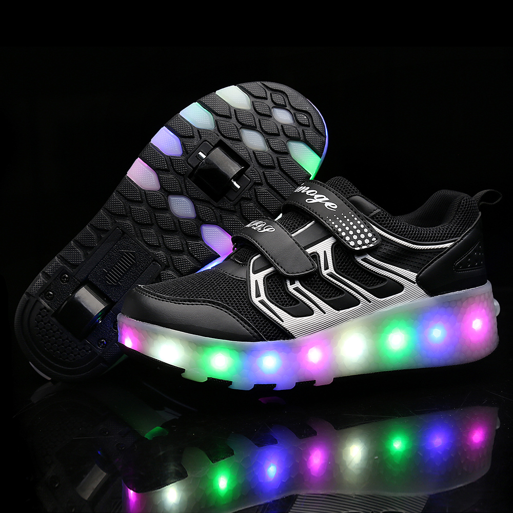 New Pink Orange USB Charging Fashion Girls Boys LED Light Roller Skate Shoes For Children Kids Sneakers With Wheels Two wheels