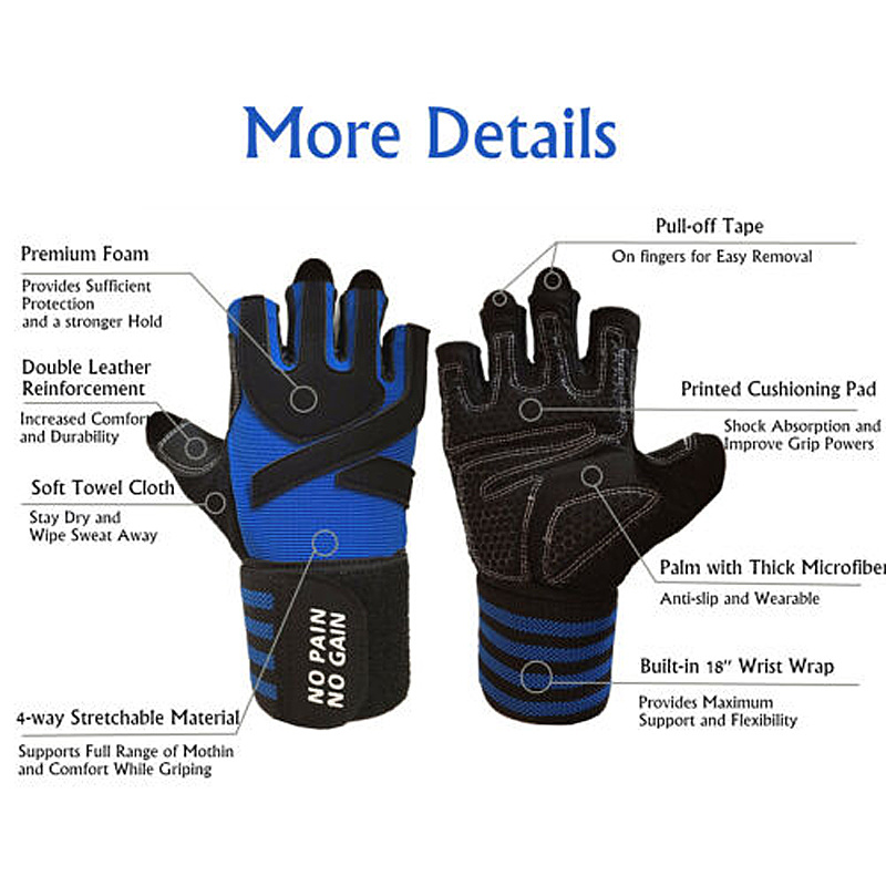 Half Finger Gel Full Palm Protection Gym Gloves Fitness Weight Lifting Workout Glove with Wrist Support for Men Women