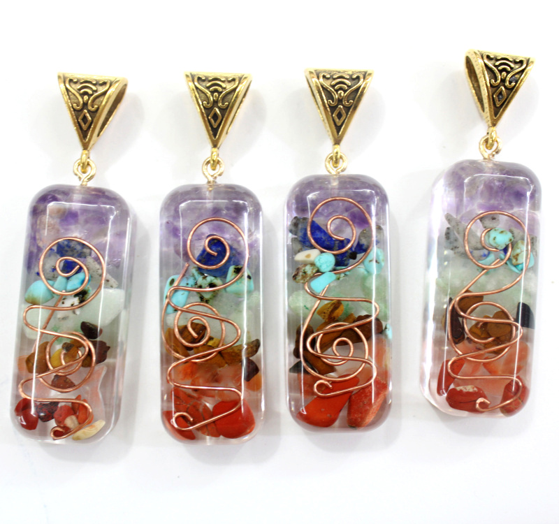 7 Chakra Orgone Energy Pendant Pendulum Amulet Reiki Healing Crystals Chips Tumbled Stones Mixed Orgonite Resin pendant