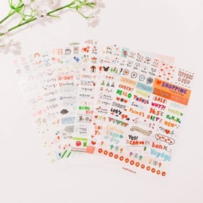 6 Sheet Stickers Cute Korea Pvc Word Expression Diary For Scrapbooking Diy Diary Calendar Notebook Label Stationery Set