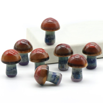 7 Chakra Stone Mushroom Sculpture 20MM Mini Healing Crystal Mushrooms Polished Decorations for Home Balancing Meditation Decor