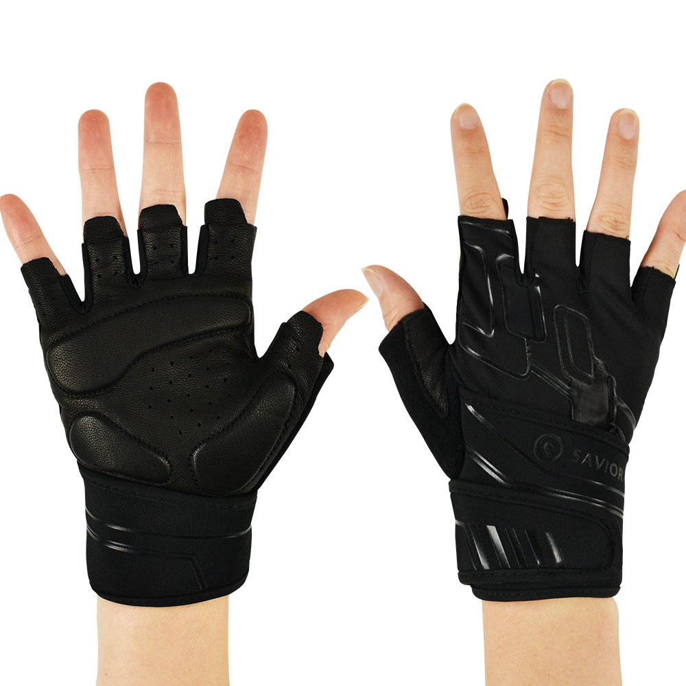 Savior Weightlifting Fitness Gloves Anti-slip Leather Wrist Support Gym Gloves for Men Women