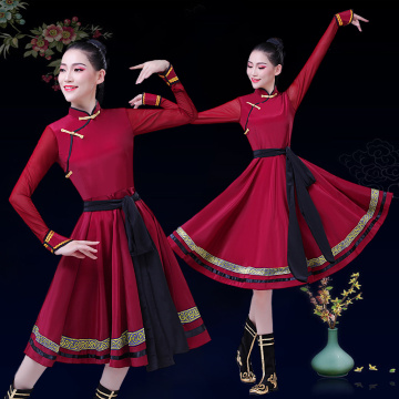 Red mongolian costumes for women monority dance clothing festival performance clothes stage dress national dance wear