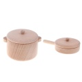 2pcs/Set Wooden Cookware Pretend Play Kids Kitchen Toys - Saucepan and Pan