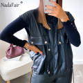 Nadafair Faux Leather Jacket Coat Women 2021 Spring Casual Pu Pockets Zipper Shrug Winter Sleeveless Jackets Coats Woman Vest