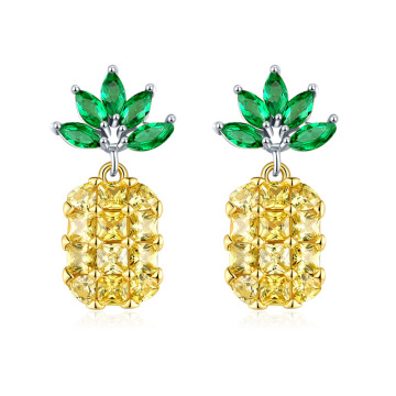 Tiny Trendy Cubic Zirconia Crystal Sweet Fresh Fruit Plant Earrings Geometry Pineapple Earrings For Women Fashion Summer Jewelry