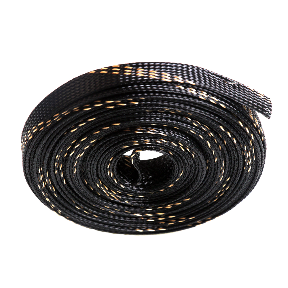 Insulation Braided Cable Sleeves 10M 15mm Black+Gold Wire Protection PET Nylon High Density Expandable Braided Cable Sleeves