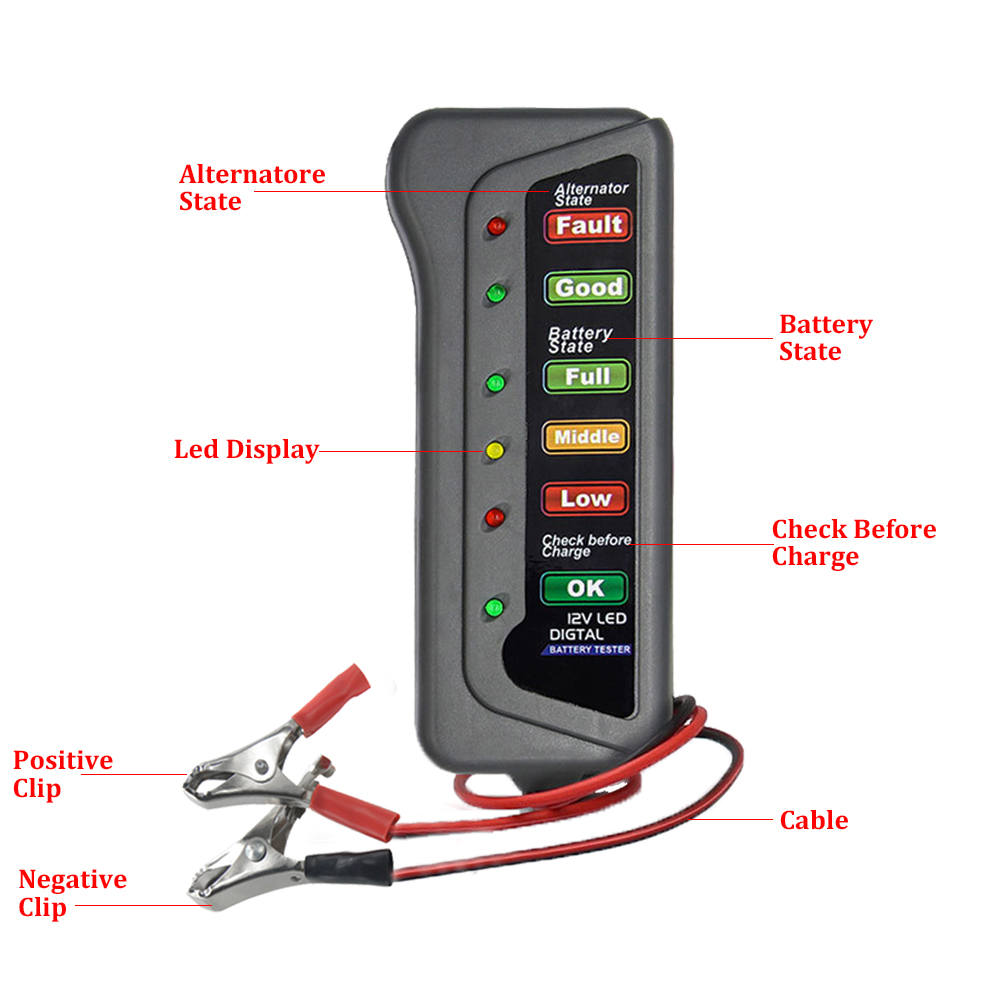 Mini 12V Car Battery Alternator Tester Digital Analyzer Tester 6 LCD Lights Display Car Diagnostic Tool Auto Battery Tester