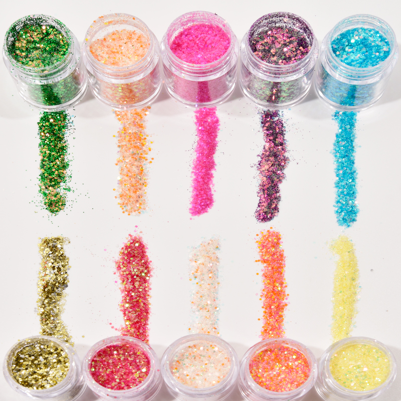 10colors 10g 1 Pot Chunky Cosmetic Glitter Chunky Glitter Blue Pink Gold Purple Glitter for Hair Eye Face Body Nail Glitter