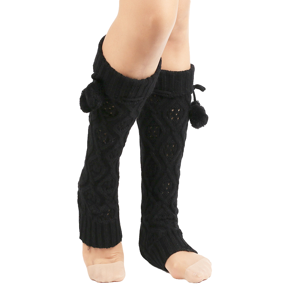Women Fashion Knitting Footless Leg Warmers Knee High Boot Socks with Fur Ball New Year's Socks