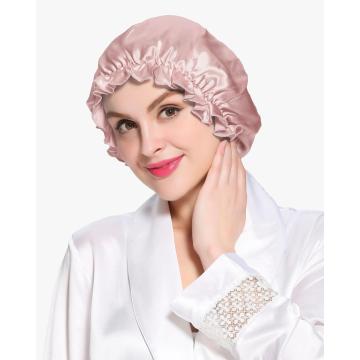 19 Momme Silk Night Sleep Cap Silk Cap for Sleeping Women Flounced Brand Solid Elegant Hair Care Accessories Elastic Band Beanie