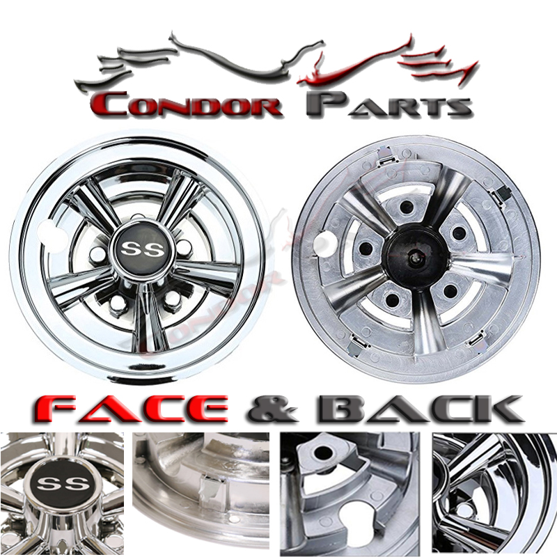 Condor Parts - High Gloss Chromed 8" SS Golf Cart Wheel Covers,Top Selling 5 Spoke Design Hub Caps for Golf Carts, Set Of 4.