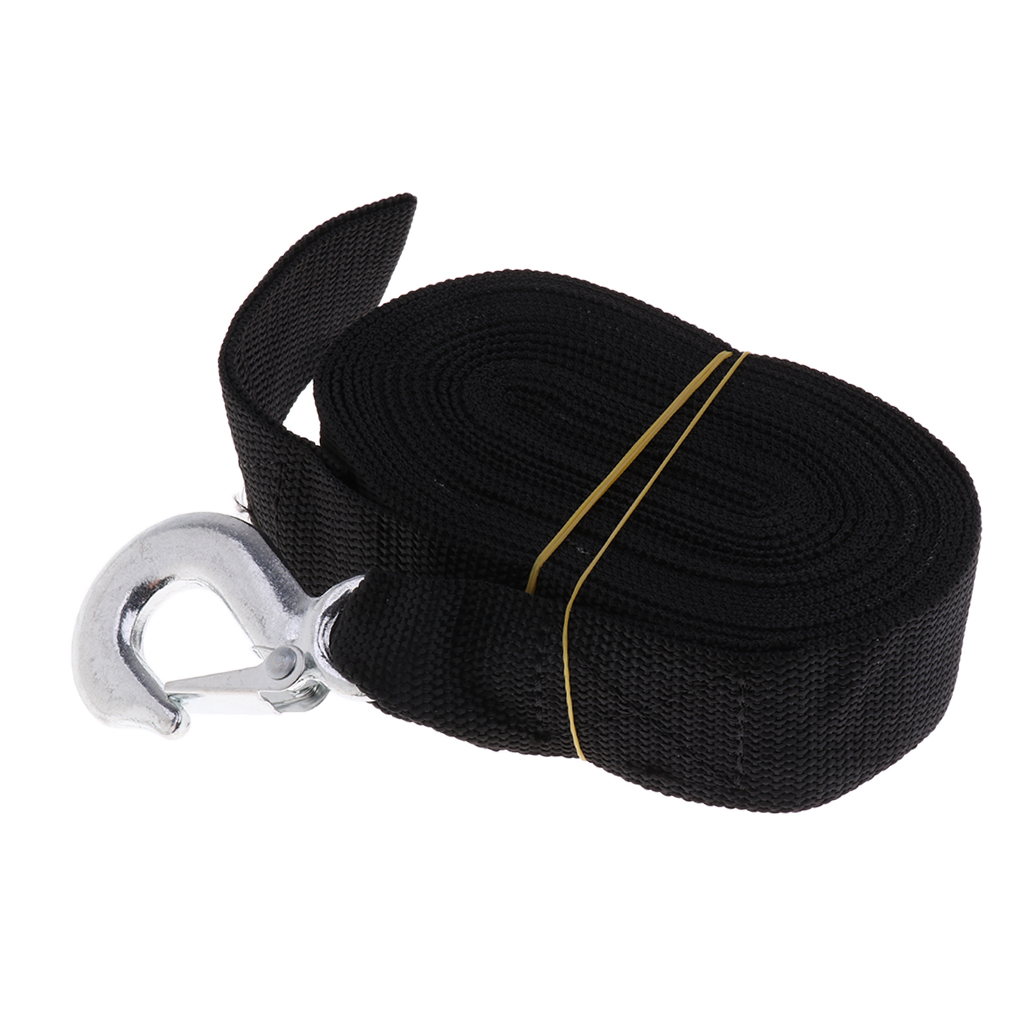 Black Winch Trailer Replacement Strap With Heavy Duty Hook For Boats