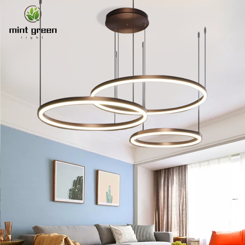 Modern Led Pendant Lamp Aluminum Circle Rings Ceiling Hanging Chandelier Loft Living Dining Room Kitchen Lighting Fixture