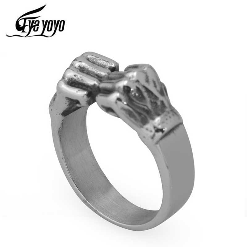 EyeYoYo Men Power Fist Ring Stainless Steel Finger Boxing Ring Mexican Biker Rebellious Ring Revolt Personality Punk Man Gift