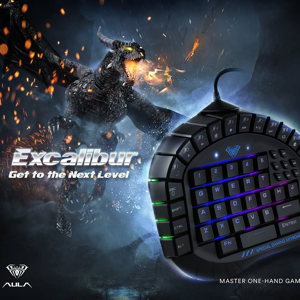 NEW AULA RGB Backlit Gaming Keypad 30 Progammable Keys Merchanical Gaming Keyboard One Hand Keyboard with Detachable Wrist Rest