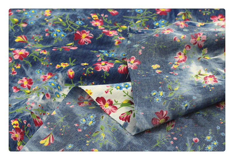 145*50cm 1pc Fasion Denim Fabric 100%Cotton Denim Fabrics Floral Print Thin Denim Fabric Sewing Material Diy Women Girl Dress