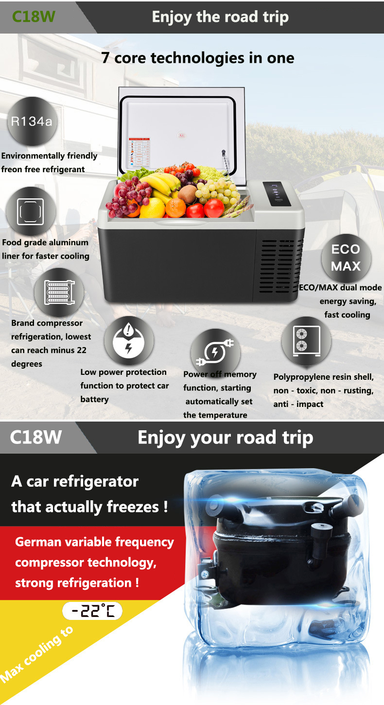 18L AC DC12/24v Car Auto Portable Camping Picnic Outdoor RV Compressor App Refrigerator Mini Fridge Deep Freezer Cooler Ice Box