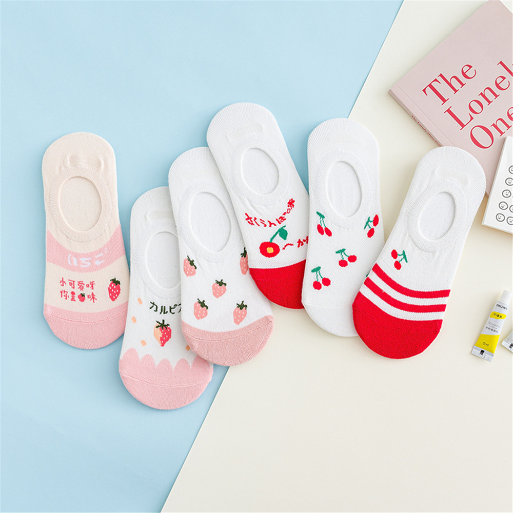 INS new fresh cute cartoon fruit no-show socks strawberry avocado lemon cherry orange low cut anti-slip ankle socks dropship