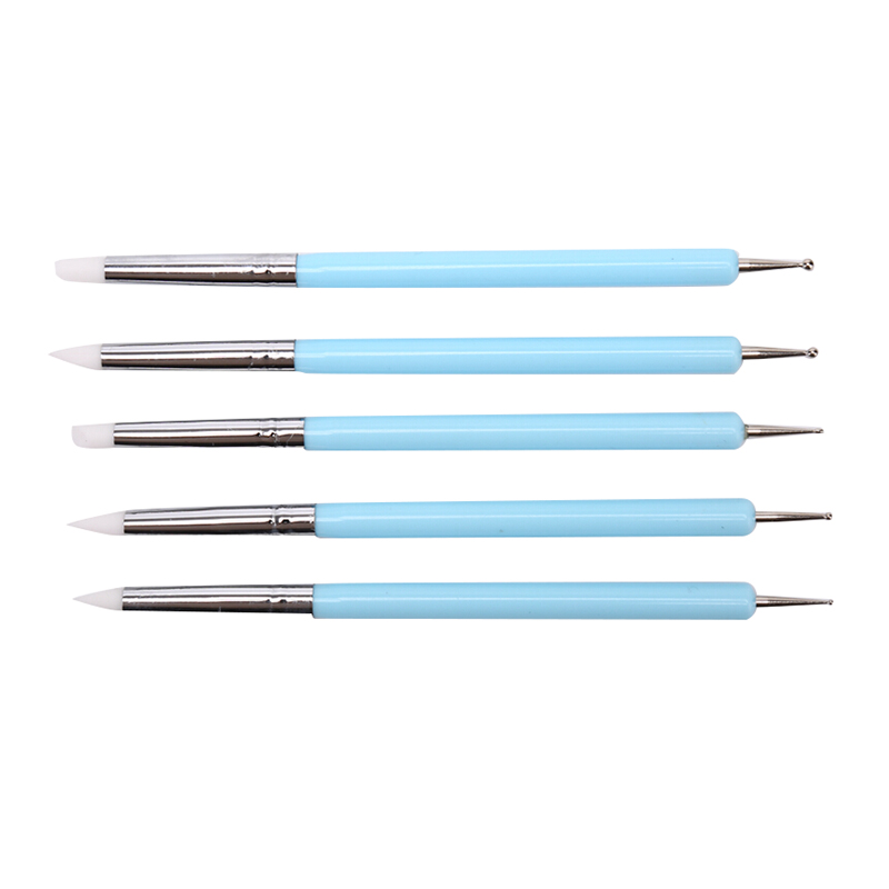 5pcs/set 2 Way Pottery Clay Ball Styluses Tools Polymer Clay Sculpture Tool Silicone Shapers Dotting Tool Nail Art Carving Tools