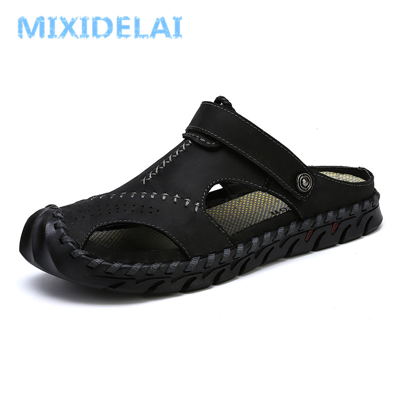 MIXIDELAI New Big Size 38-46 Genuine Leather Men Sandals Summer Quality Beach Slippers Casual Sneakers Outdoor Roman Beach Shoes