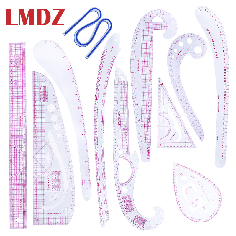 LMDZ 11Pcs Multi-function Clothing Sample Cutting Ruler Metric Yardstick Rulers Drawing Tailor Ruler Curve Yardstick Sewing Tool