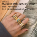 Wild&Free Stainless Steel Gold Color Wide Rings For Women Big Natural Stone Finger Ring Vintage Jewelry Best Gift