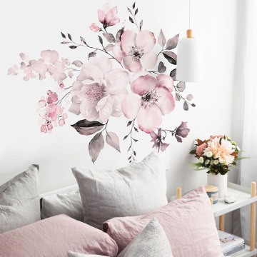Water Color Pink Flowers Wall Stickers for Bedroom Living Room Decoration Mural Home Decor Decals Flower Stickers Wallpaper