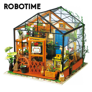 Robotime DIY Green House with Furniture Children Adult Doll House Miniature Dollhouse Wooden Kits Toy DG