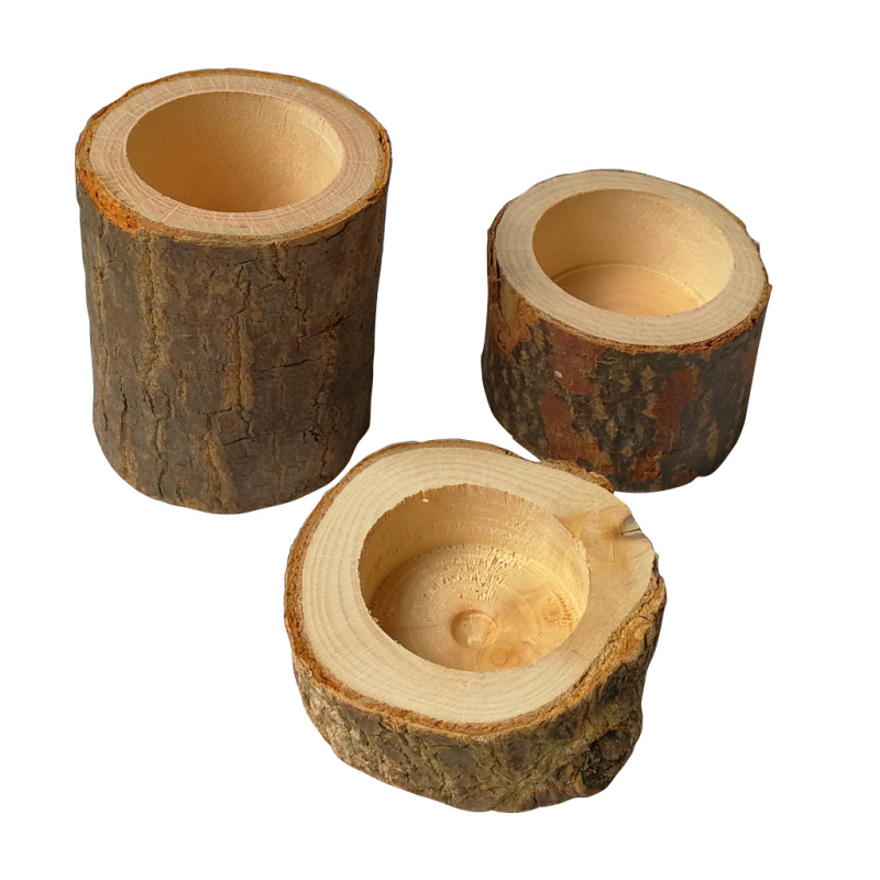 Wooden Crafts Decoration Bark Stump Candle Holder Small Flower Pot Home Decoration