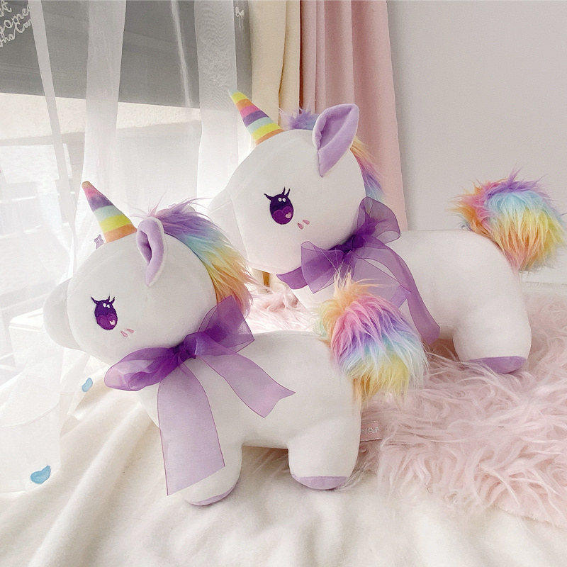 30CM/40CM Beautiful Unicorn Doll, Soft Fabric, PP Cotton Stuffed, Rainbow Colored Sideburns Decoration, Gift for Girls