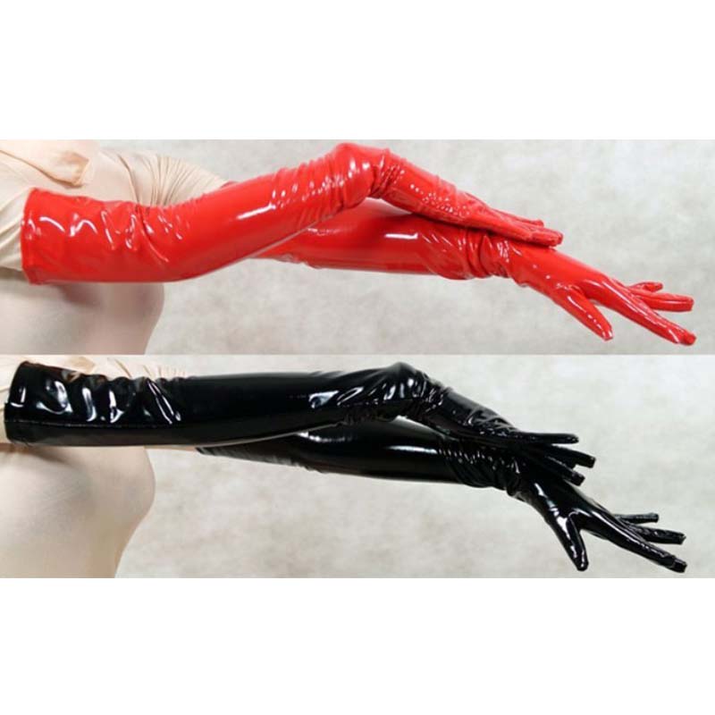 New 2018 Women Fashion Gloves Black Red Long Faux Leather Gloves Wet Look Women's Mittens Ladies Vinyl Gloves Sexy Gloves