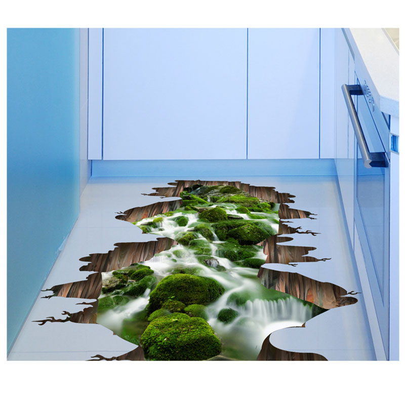 3D Creek Floor Sticker Green Stream Scenery Wall Stickers For Living Room Kids Room Bedroom Bathroom Home Decoration Mural Decal