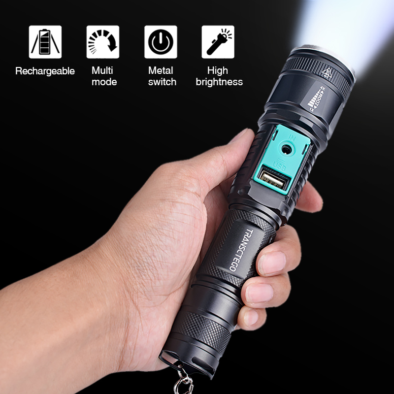 military police use flashlight waterproof T6 long range rechargeable LED light riding hunting torch tactical flashlight 18650