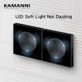 KAMANNI Wall Switch Socket With USB Push Button Light Switches 2 Gang 2 Way Crystal Glass Panel Black Switches EU Standard
