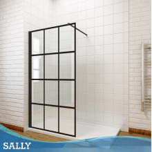 SALLY Walk-in Matt-Black Framed Grid Pattern Shower Doors