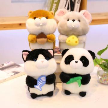 Chubby Ball Animals with Food Hamster Mouse Panda Kitten Plush Toy Faux Bunny Fur Stuffed Mini Little Animals Doll Cute 18cm