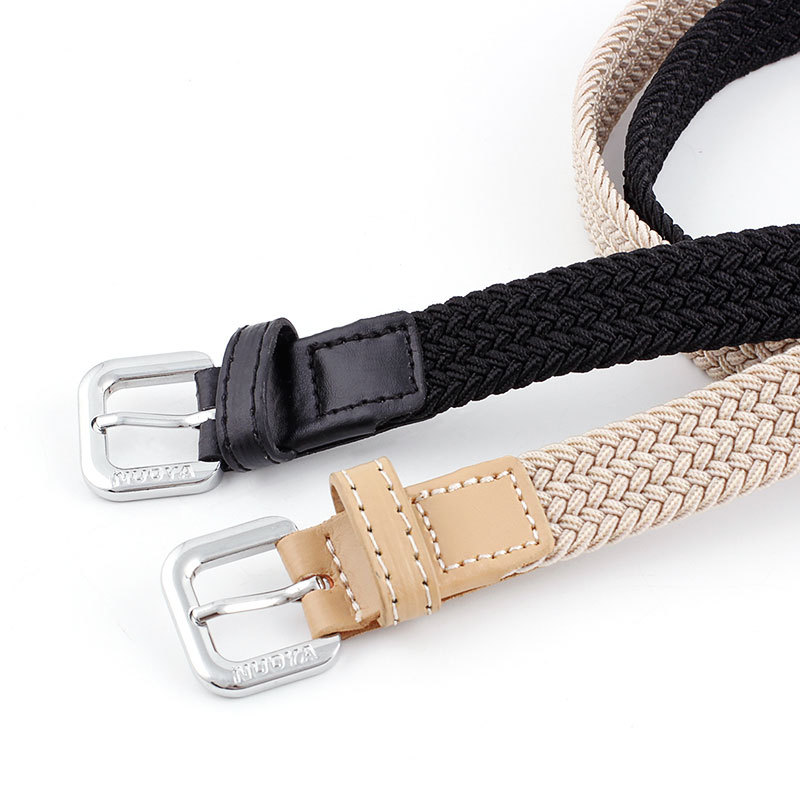 Unisex Casual Woven Belt Child Elastic Belts Men Canvas Elastic Belt Knitted Thin Waist Belts Jeans Alloy Pin Buckle Waistband