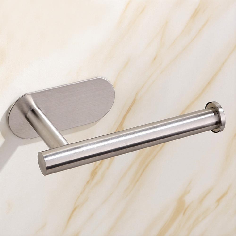 Stainless Steel Toilet Roll Paper Holder Black Silver Kitchen Paper Tower Holder Self Adhesive Wall Mounted Tissue Towel Rack