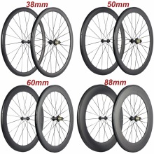 Wholesale 700C Carbon Wheelset Tubular Clincher 38mm 50mm 60mm 88mm Carbon Bicycle Wheels Basalt Braking