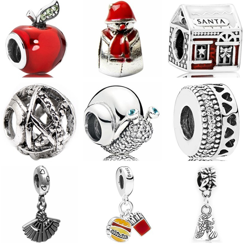 Btuamb Fresh Style Crystal Enamel Apple House Snails Snake Safety Chain Beads Fit Original Pandora Charms For Women DIY Jewelry