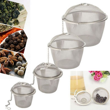 Durable 4 Sizes Silver Reusable Stainless Mesh Herbal Ball Tea Spice Strainer Teakettle Locking Tea Filter Infuser Spice