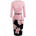 Autumn Winter Classic Women Business Elegant Sashes Solid Color Bodycon Work Career Office Dress EB473