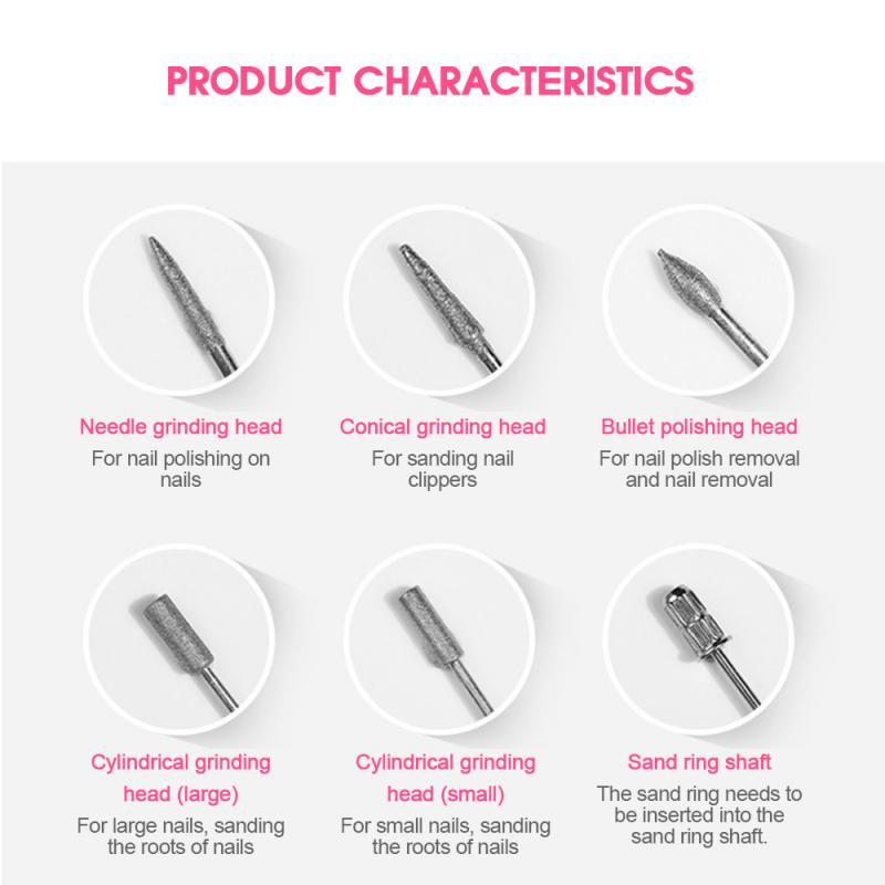 Electric Nail Drill Machine Polish Grinding Drill Bits Manicure Pedicure Tool 6 Bits Sanding Buffer Nail Art Equipment Sets