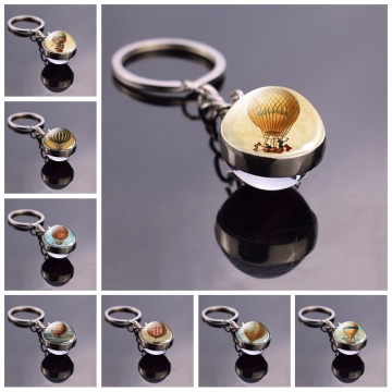 Hot Air Balloon Jewelry Glass Ball Keychain Car Key Chain Ring Romantic Travel Gifts