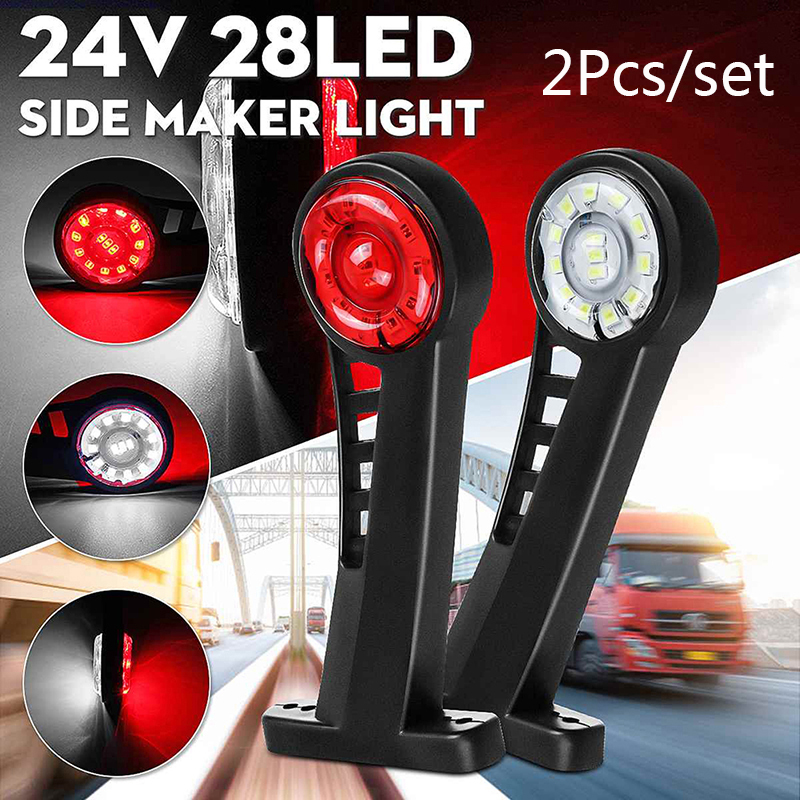 2pcs Bicolor 28 LED Car Truck Trailer Lorry Elbow Side Marker Lights Indicator Warning Rear Tail Signal Lamp Outline Lamps 24V