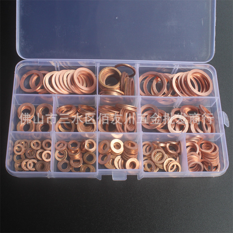 300PCs Copper Washer Nut and Bolt Set Flat Ring Seal Assortment Kit for Sump Plugs Water M5/M6/M8/M10/M12/M14